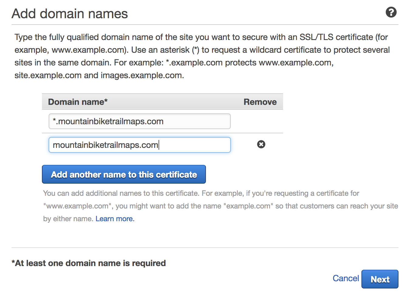 Add domain names