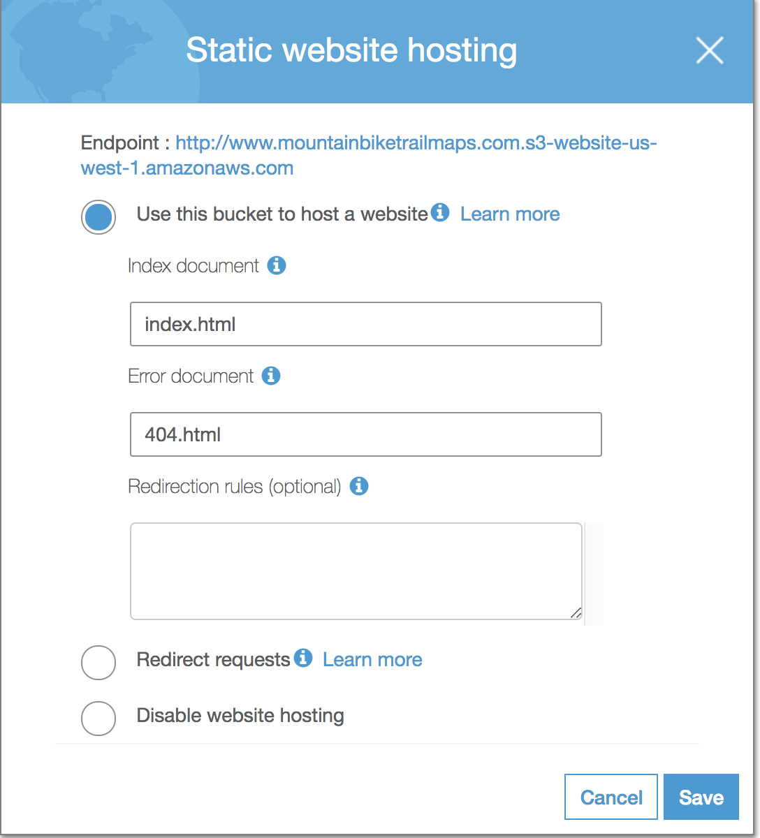 Static website hosting